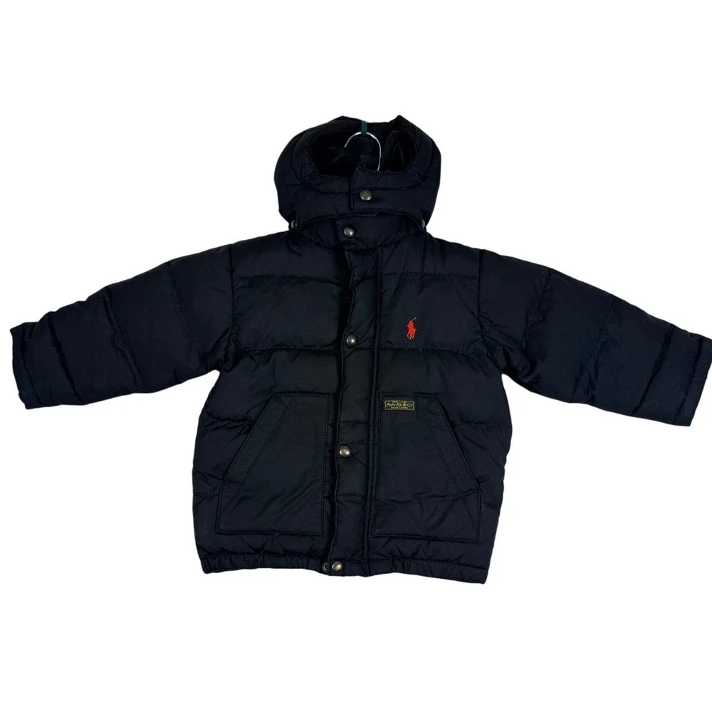 Polo Ralph Lauren Kids Black Quilted Down Puffer Jacket Detachable Hood 2T